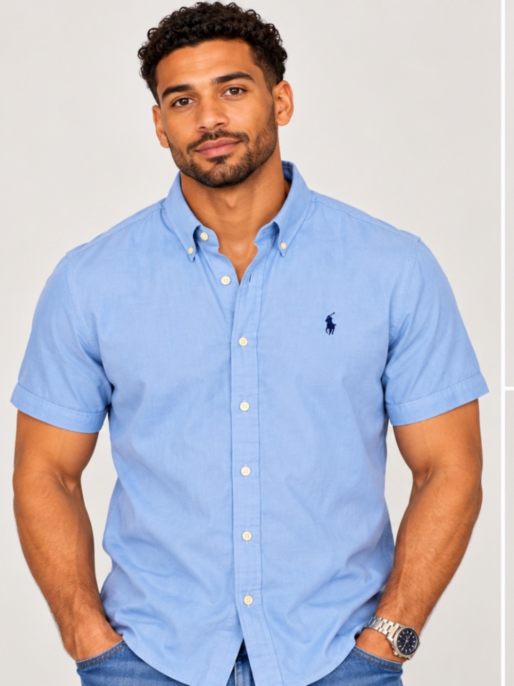 LightBlue button-down, short sleeve, Ralph, Lauren, and Polo